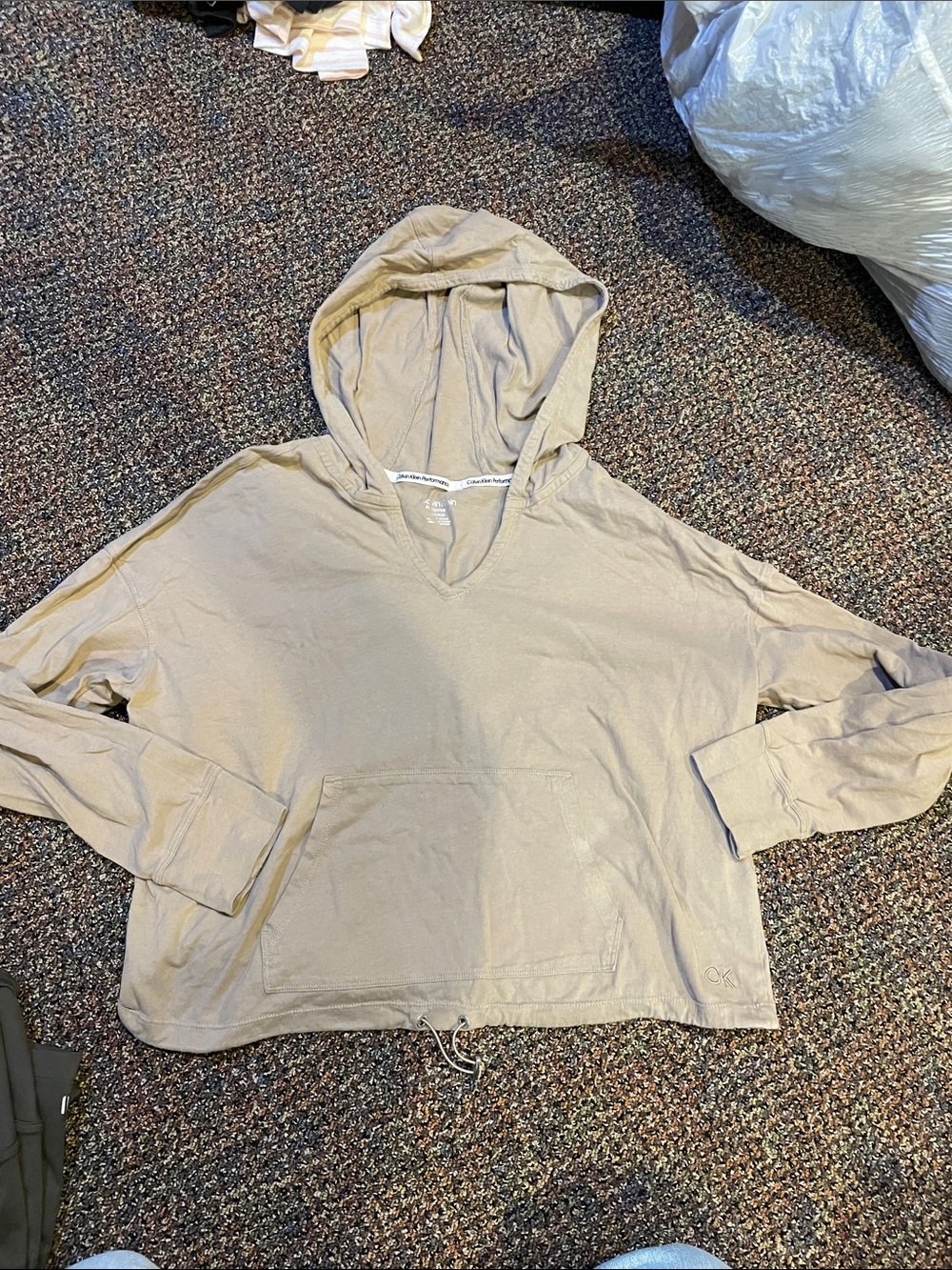 Calvin Klein Performance Taupe Drawcord Hooded Pullover